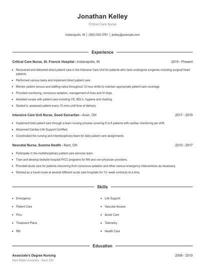 Critical Care Nurse Resume