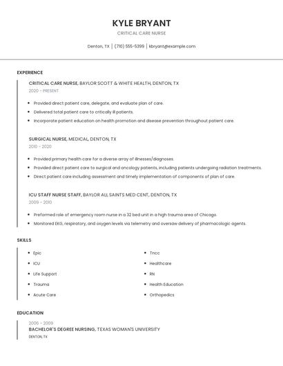 Critical Care Nurse Resume