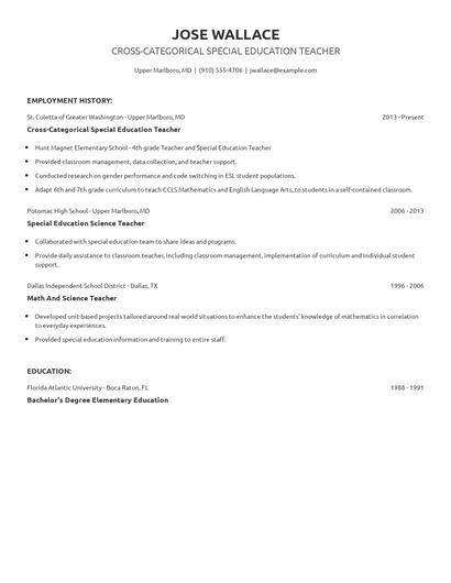 Cross-Categorical Special Education Teacher Resume