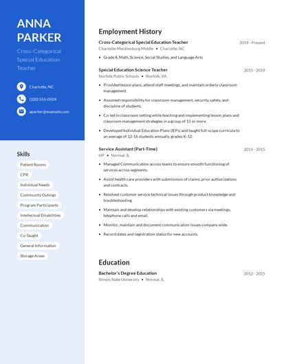 Cross-Categorical Special Education Teacher Resume
