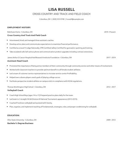 Cross Country And Track And Field Coach Resume