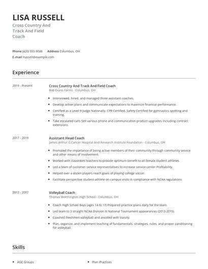 Cross Country And Track And Field Coach Resume