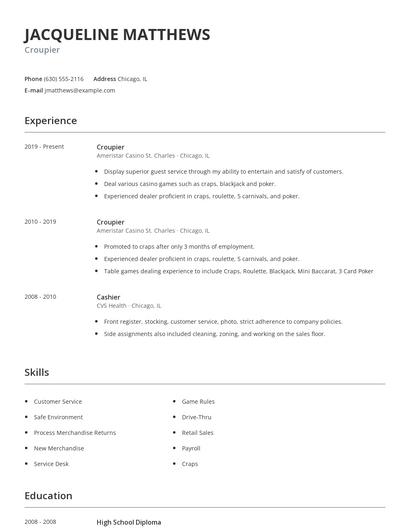 Croupier Resume
