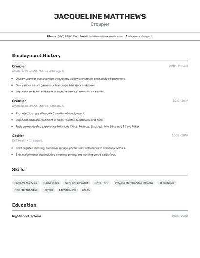 Croupier Resume