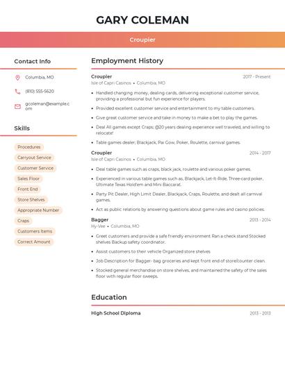 Croupier Resume