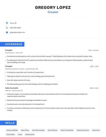 Croupier Resume
