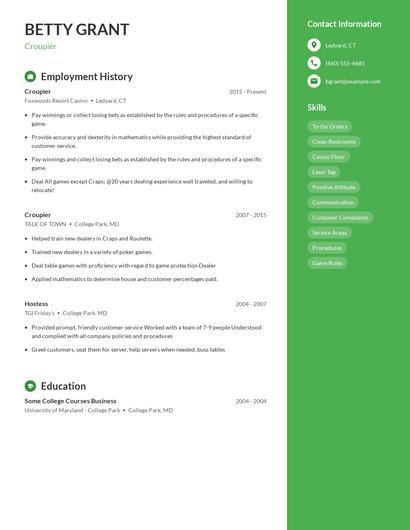 Croupier Resume