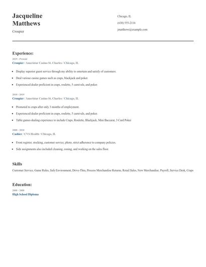 Croupier Resume