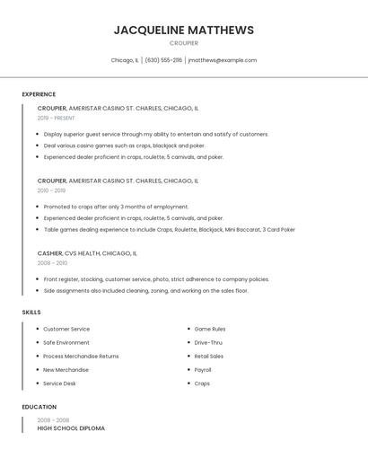 Croupier Resume