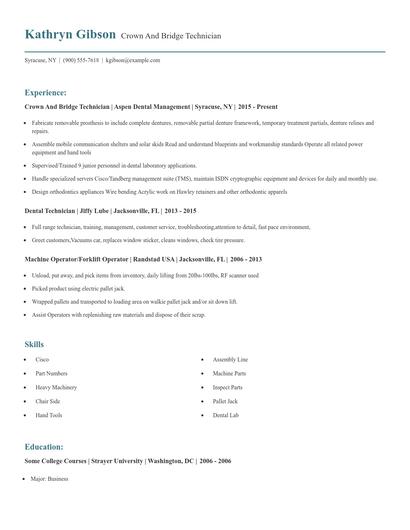 Crown And Bridge Technician Resume