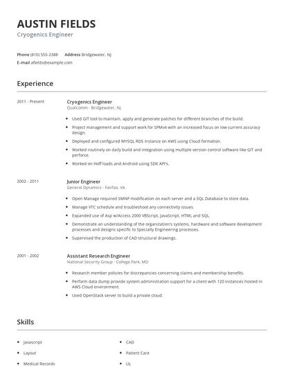 Cryogenics Engineer Resume