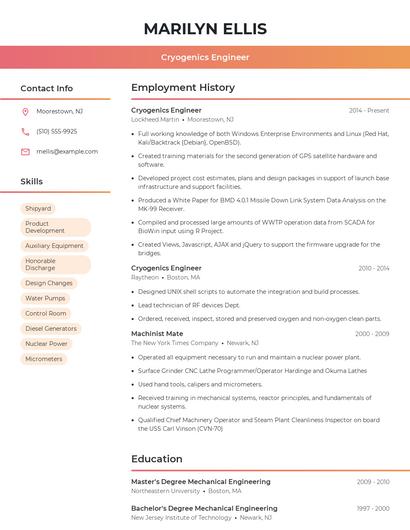 Cryogenics Engineer Resume