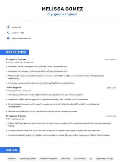 Cryogenics Engineer Resume
