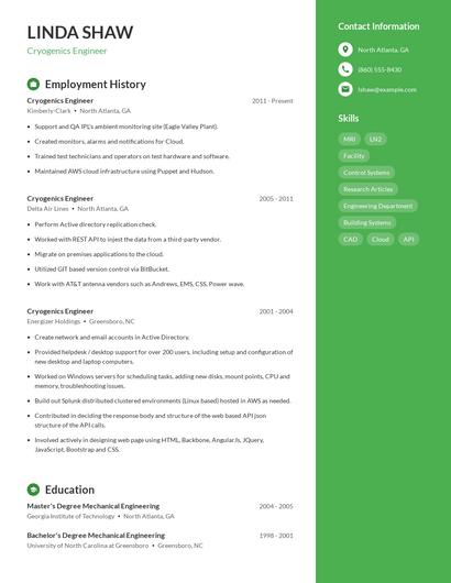 Cryogenics Engineer Resume
