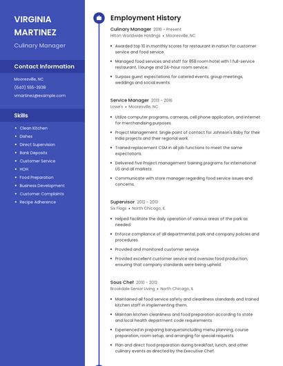 Culinary Manager Resume