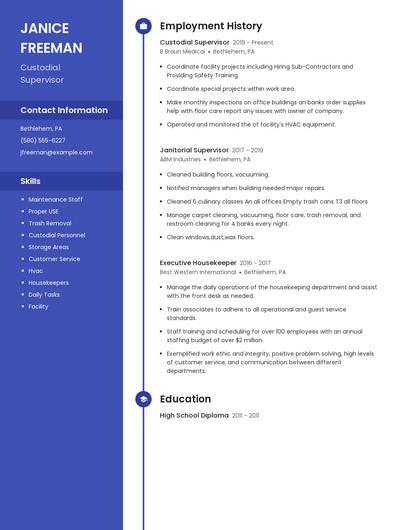 Custodial Supervisor Resume