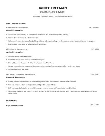 Custodial Supervisor Resume