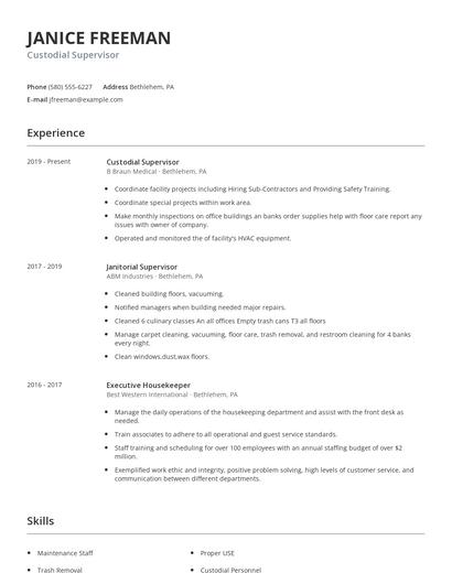 Custodial Supervisor Resume
