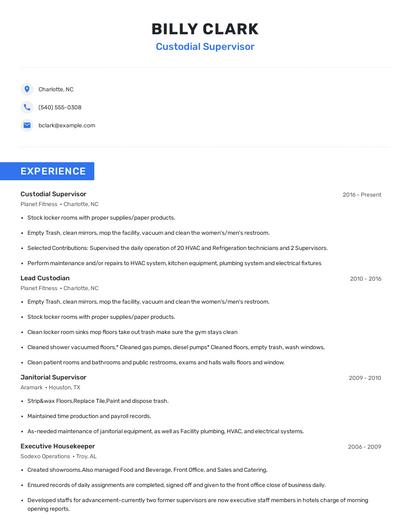 Custodial Supervisor Resume