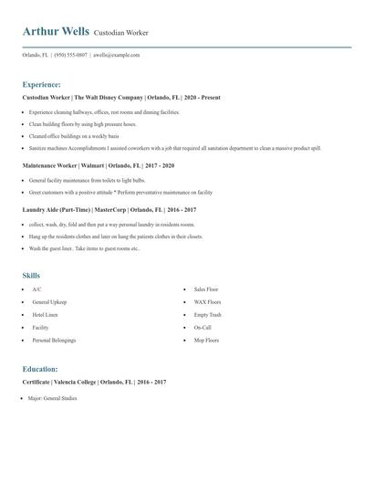 Custodian Worker Resume