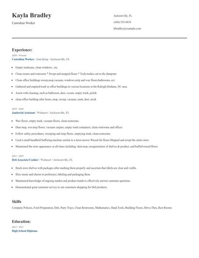 Custodian Worker Resume