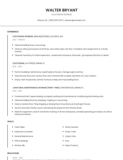 Custodian Worker Resume