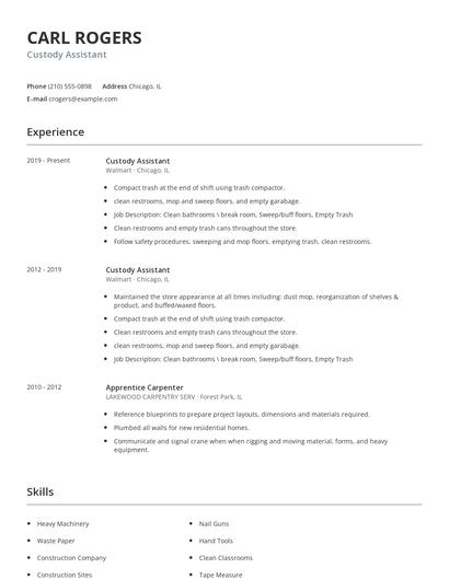 Custody Assistant Resume