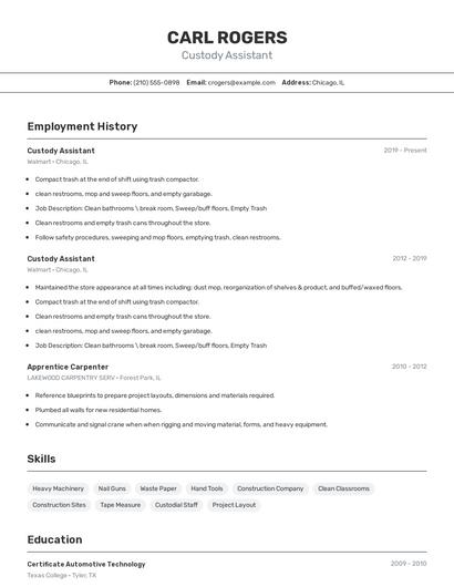Custody Assistant Resume