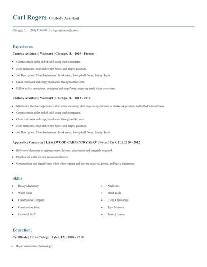 Custody Assistant Resume
