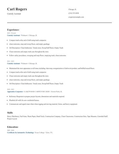 Custody Assistant Resume