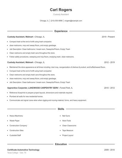 Custody Assistant Resume