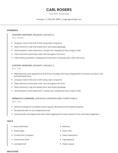 Custody Assistant Resume