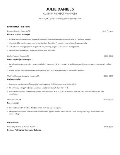 Custom Project Manager Resume