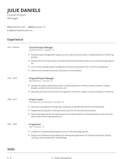 Custom Project Manager Resume