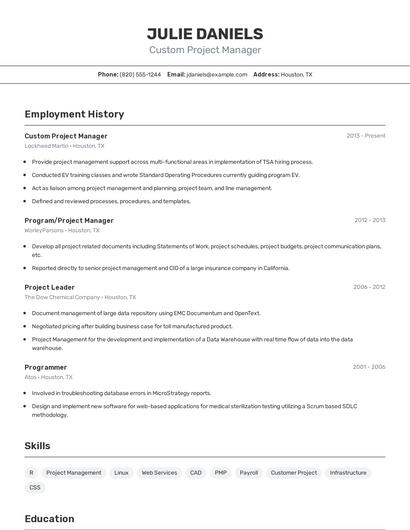 Custom Project Manager Resume