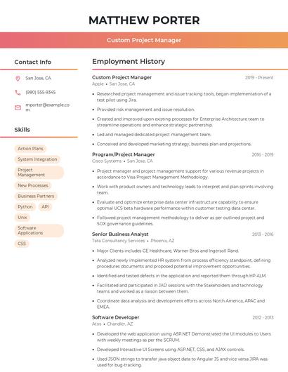 Custom Project Manager Resume