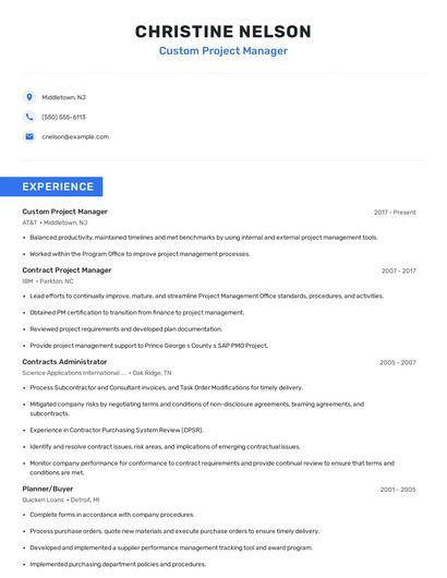 Custom Project Manager Resume