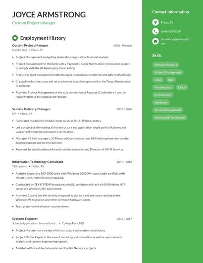 Custom Project Manager Resume