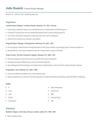 Custom Project Manager Resume
