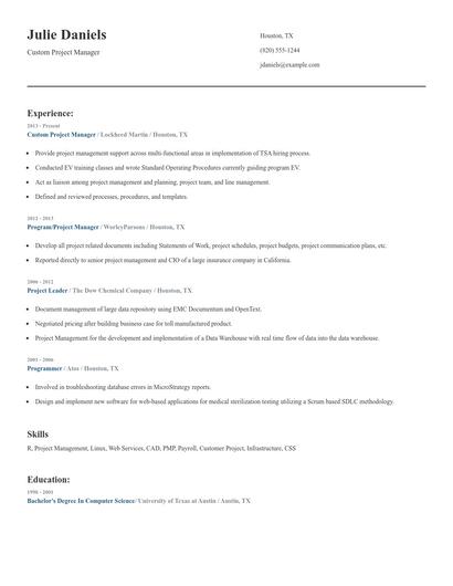 Custom Project Manager Resume