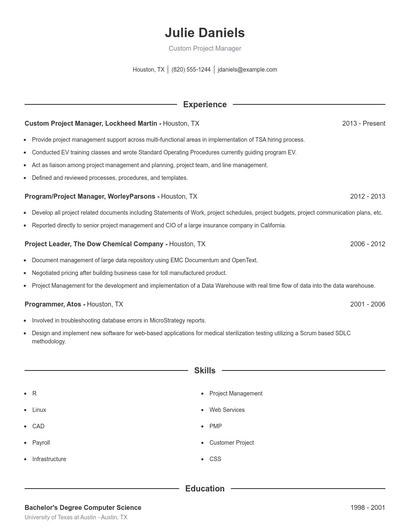 Custom Project Manager Resume