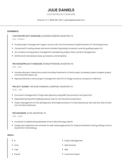 Custom Project Manager Resume
