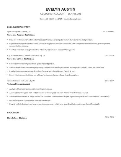 Customer Account Technician Resume