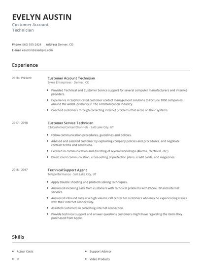 Customer Account Technician Resume