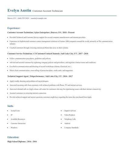 Customer Account Technician Resume