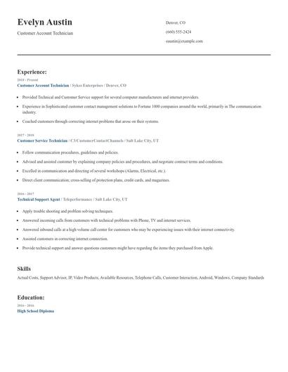 Customer Account Technician Resume