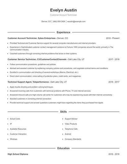 Customer Account Technician Resume