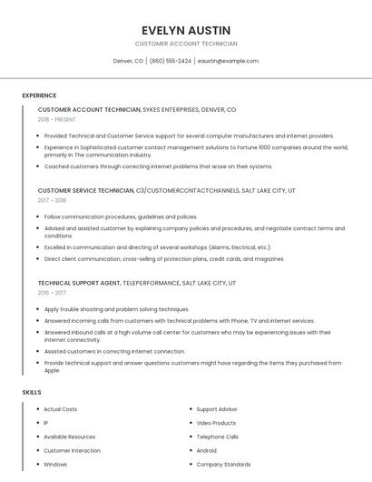 Customer Account Technician Resume