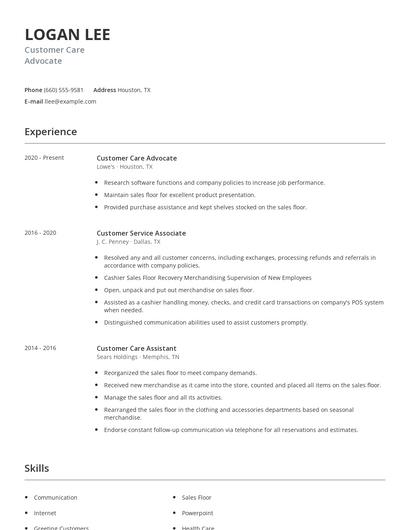 Customer Care Advocate Resume