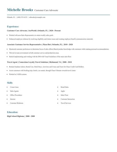 Customer Care Advocate Resume